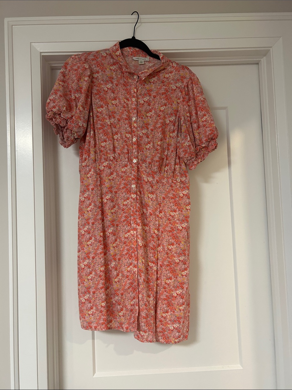 American Eagle Outfitters Coral Floral Button-Front Dress